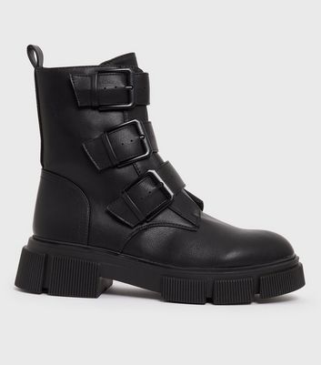 Black Buckle Chunky Boots New Look