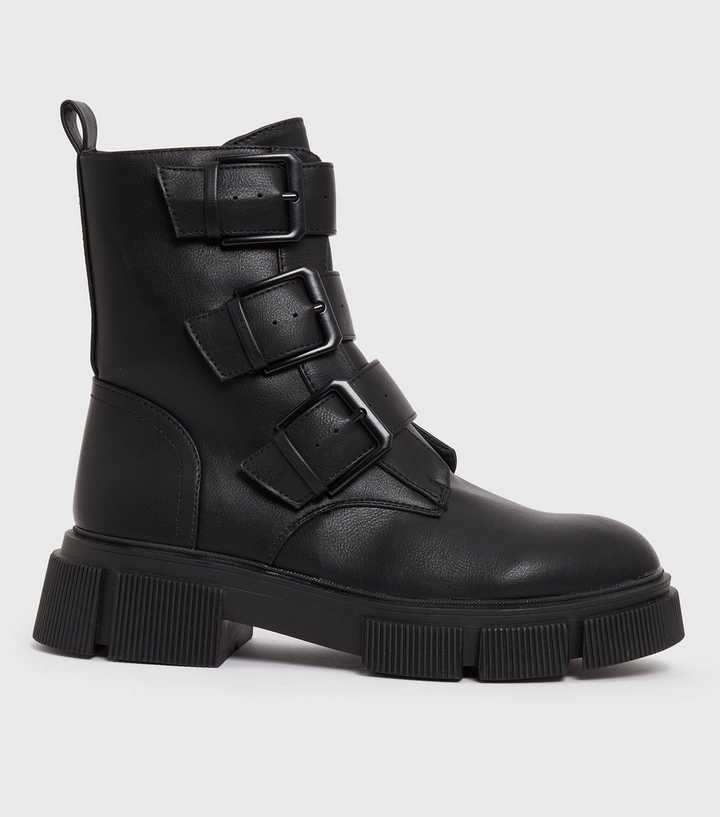 black chunky buckle boots
