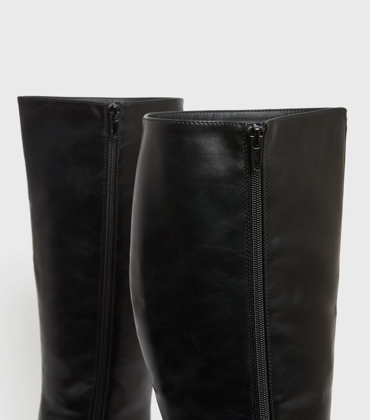 Black Leather-Look Knee High Chunky Boots Image 4