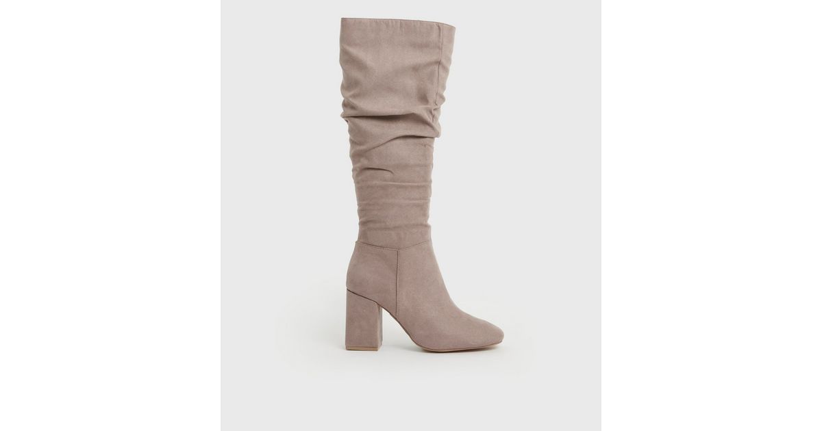 slouch block heel boots