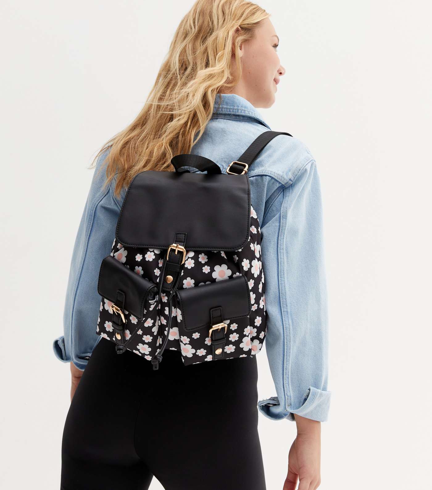 Girls Black Daisy Double Pocket Backpack Image 2