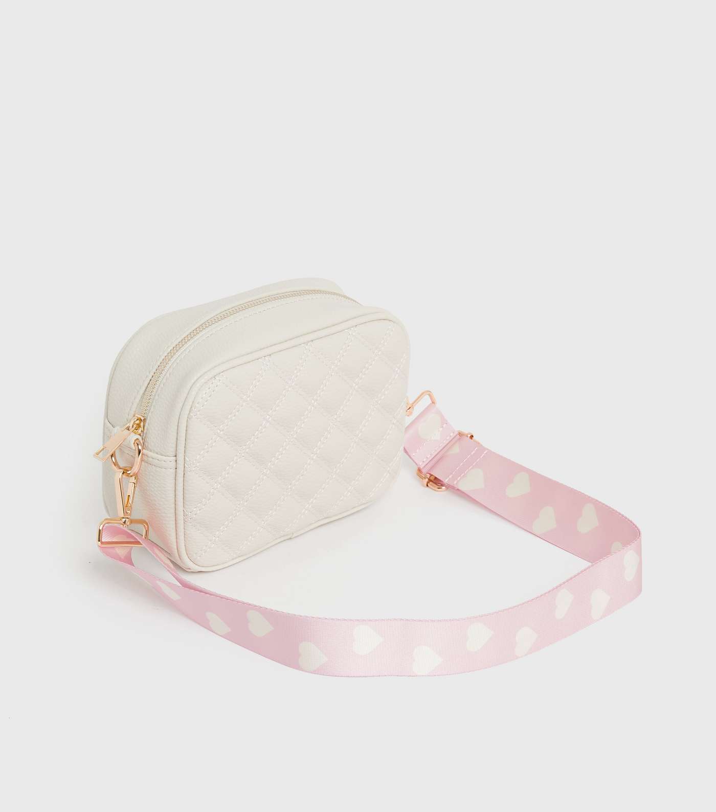 Cream Quilted Heart Strap Cross Body Bag Image 3