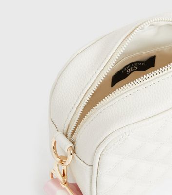 Cream Quilted Heart Strap Cross Body Bag