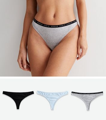 3 Pack Pale Grey Logo Blue and Black Thongs