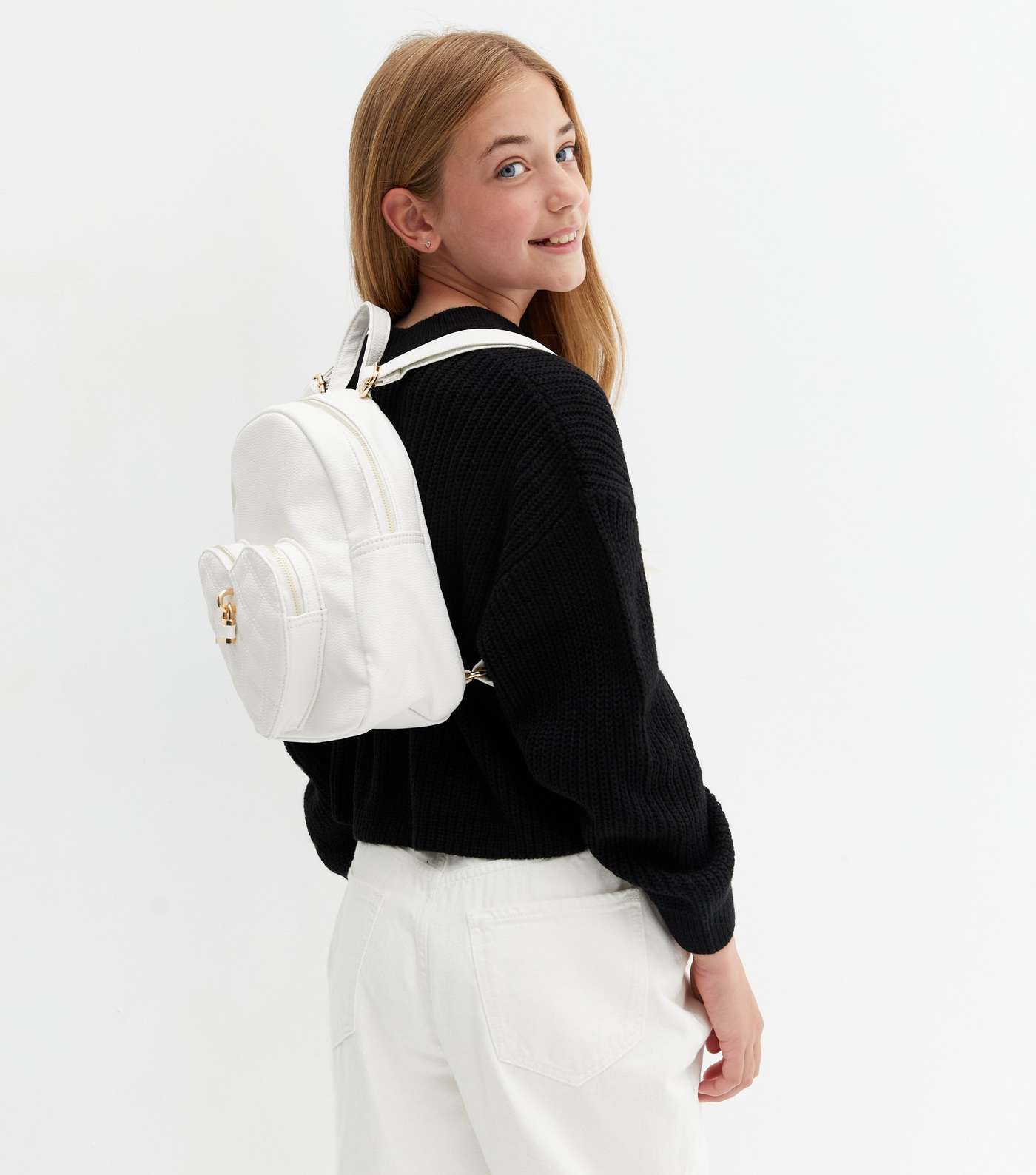 Girls White Heart Padlock Backpack Image 2