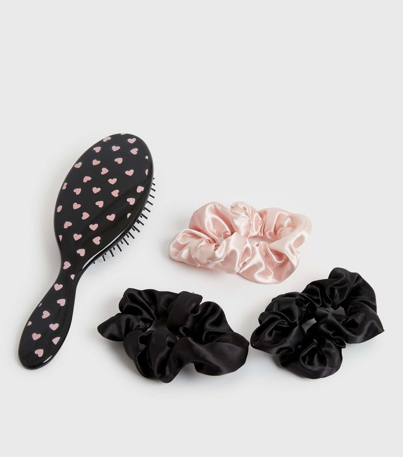 Black Heart Print and Pink Hairbrush and Scrunchie Set Image 2