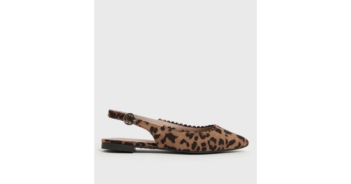 Stone Leopard Print Suedette Scallop Slingback Pumps New Look