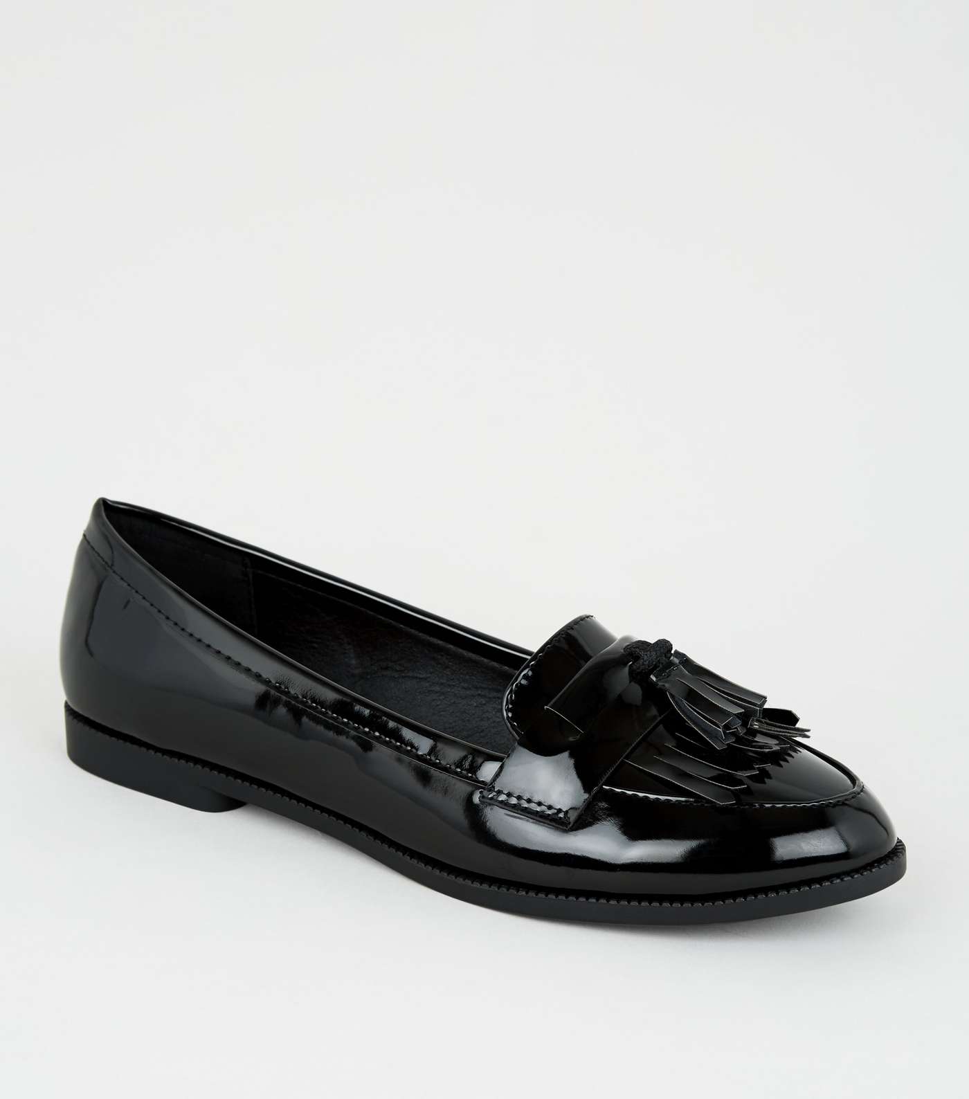 Wide Fit Black Patent Tassel Loafers