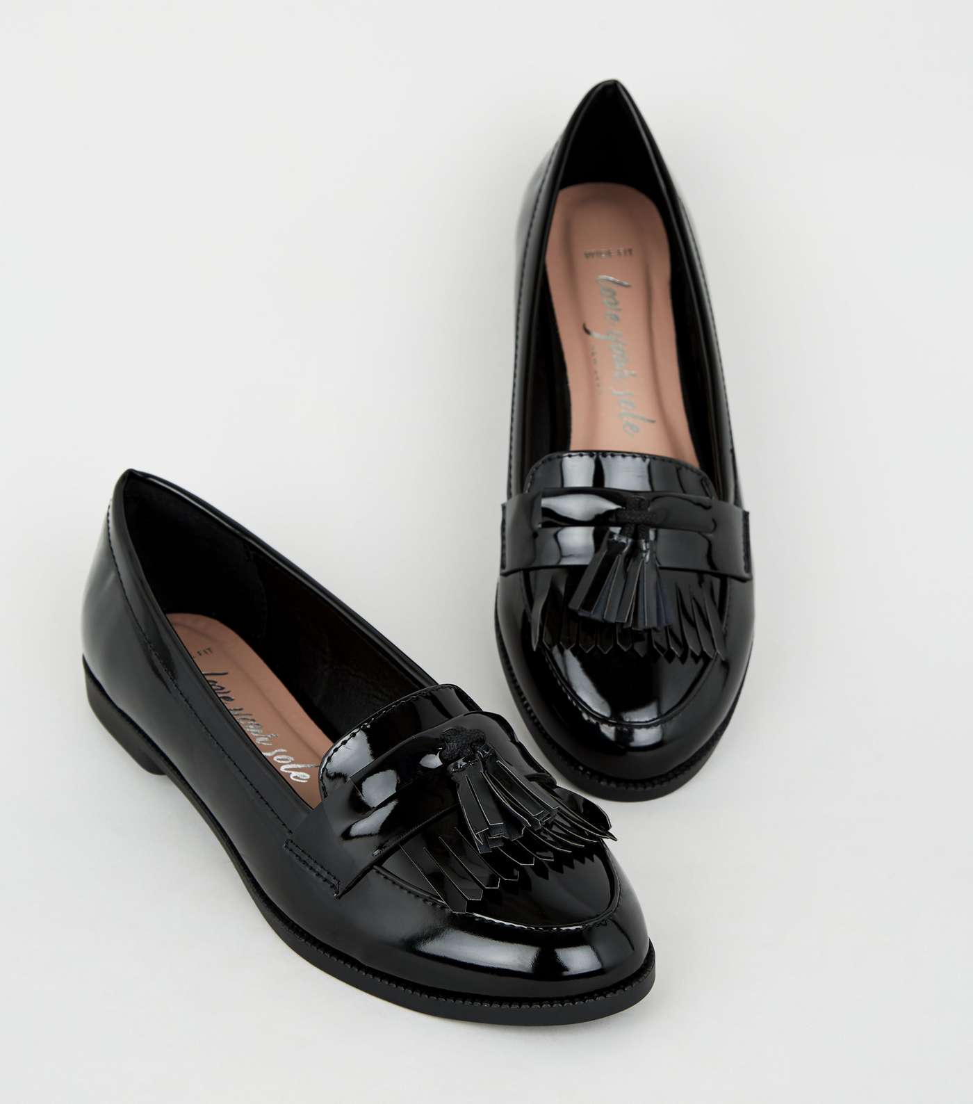 Wide Fit Black Patent Tassel Loafers Image 3