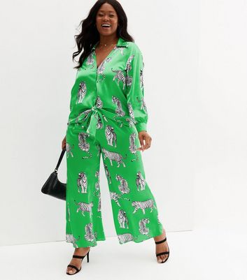 Green High Tie Waist Trousers  New Look