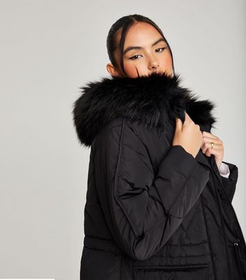 urban bliss black faux fur trim padded parka coat