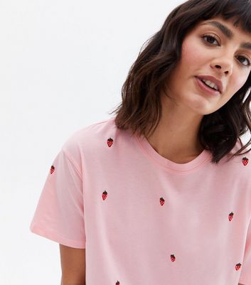 Pink Embroidered Boxy T Shirt New Look