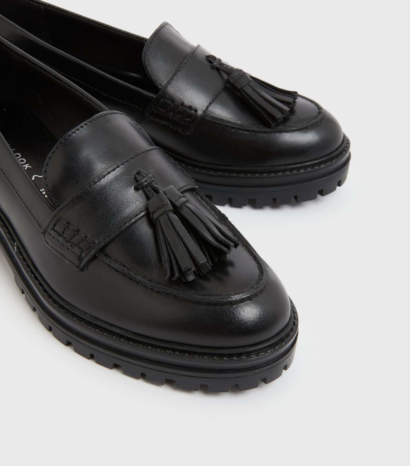 Black Leather Tassel Chunky Loafers Image 4