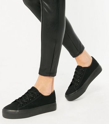 Black Canvas Lace Up Chunky Trainers New Look