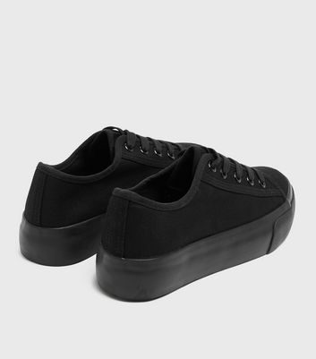 Black Canvas Lace Up Chunky Trainers New Look