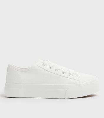 White Canvas Lace Up Chunky Trainers New Look Vegan