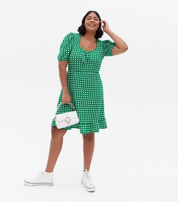 Damen Bekleidung Vero Moda Curves Green Check Frill Mini Dress