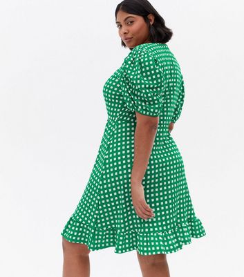 Damen Bekleidung Vero Moda Curves Green Check Frill Mini Dress