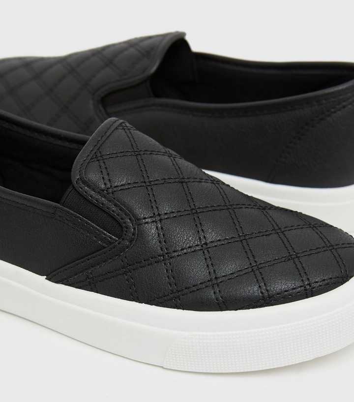 Black Quilted Slip On Trainers | New Look