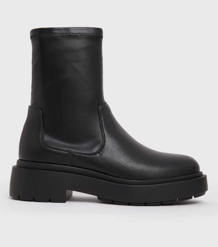 Black Chunky High Ankle Chelsea Boots