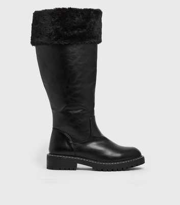 Wide Fit Black Faux Fur Knee Boots