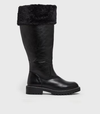 Womens black faux fur on sale boots