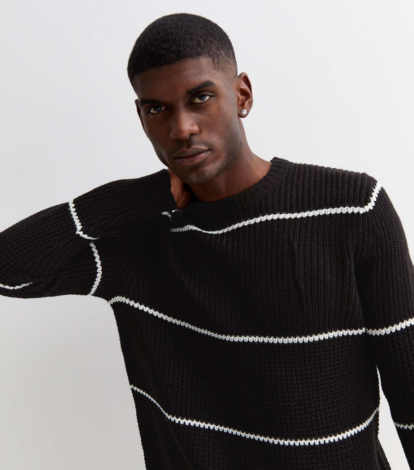 Only & Sons Black Striped Knitted Crew Neck Long Sleeve Jumper Image 3