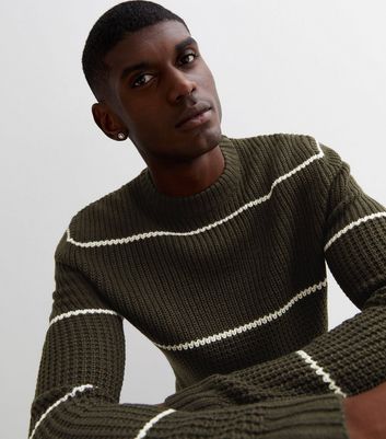 Only & Sons Khaki Striped Knitted Crew Neck Long Sleeve Jumper