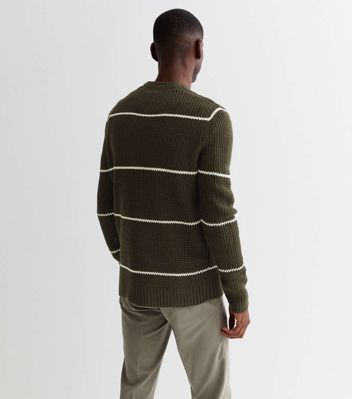 Only & Sons Khaki Striped Knitted Crew Neck Long Sleeve Jumper Image 4