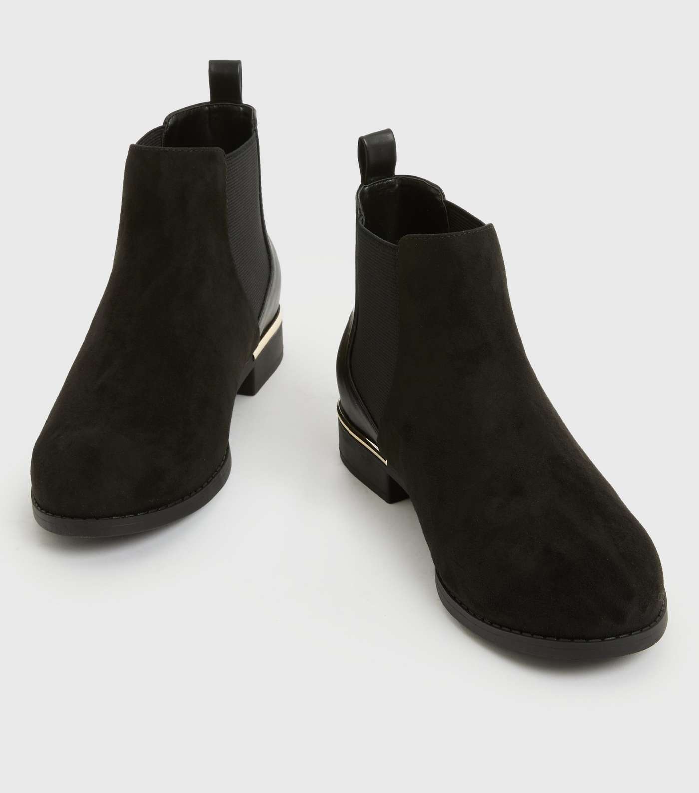 Extra Wide Fit Black Suedette Elasticated Metal Trim Chelsea Boots Image 3
