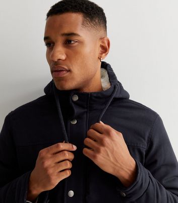 Navy Borg Lined Hooded Parka Jacket 
