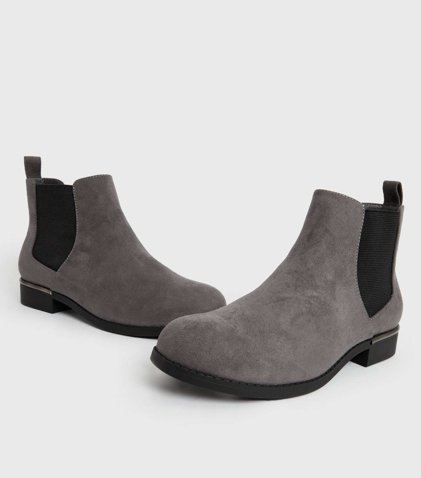 Wide Fit Grey Suedette Elasticated Metal Trim Chelsea Boots Image 2