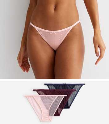 3 Pack Pink Purple and Black Spot Mesh Bikini Briefs