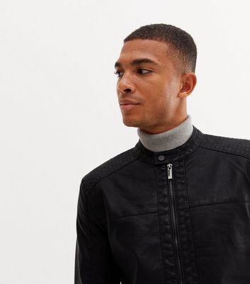Only \u0026 Sons Black Leather-Look Jacket 