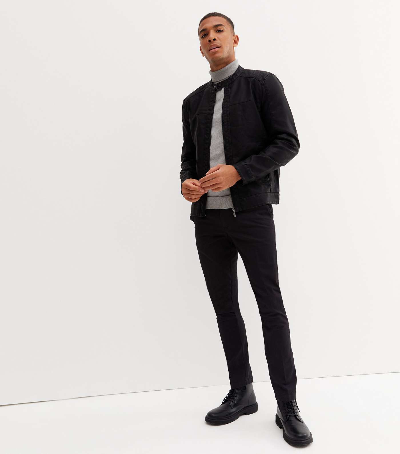 Only & Sons Black Leather-Look Jacket Image 3