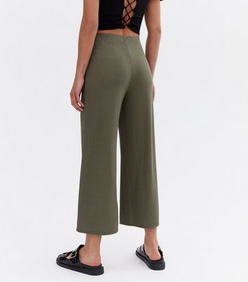 Khaki High Waist Wide Leg Crop Trousers  New Look