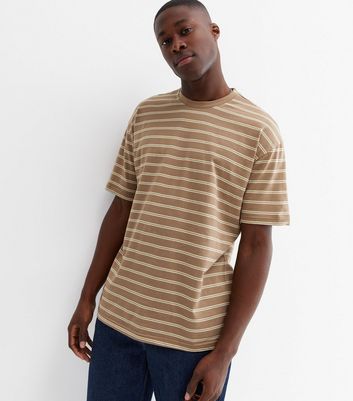 Tan Stripe Oversized T-Shirt | New Look