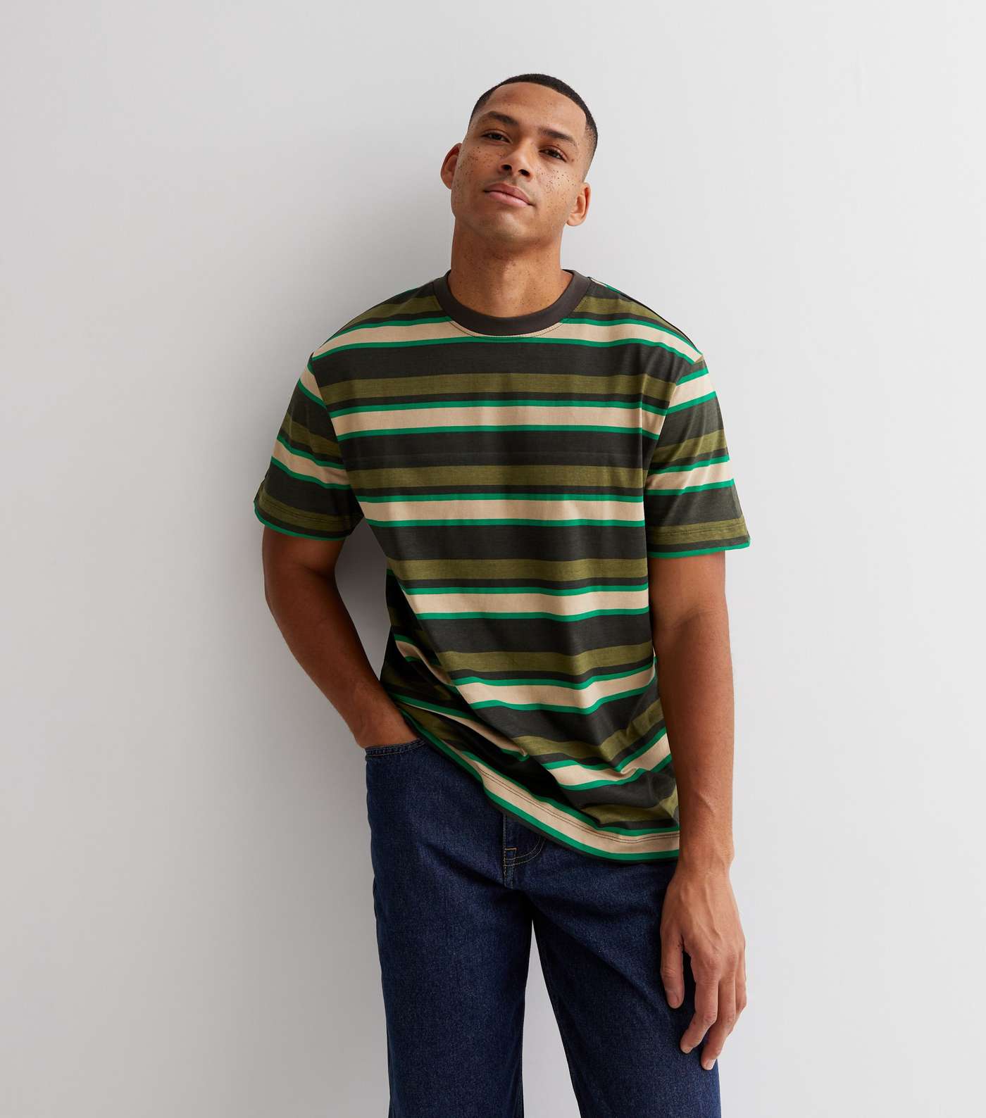 Only & Sons Dark Green Stripe Relaxed Fit T-Shirt Image 2