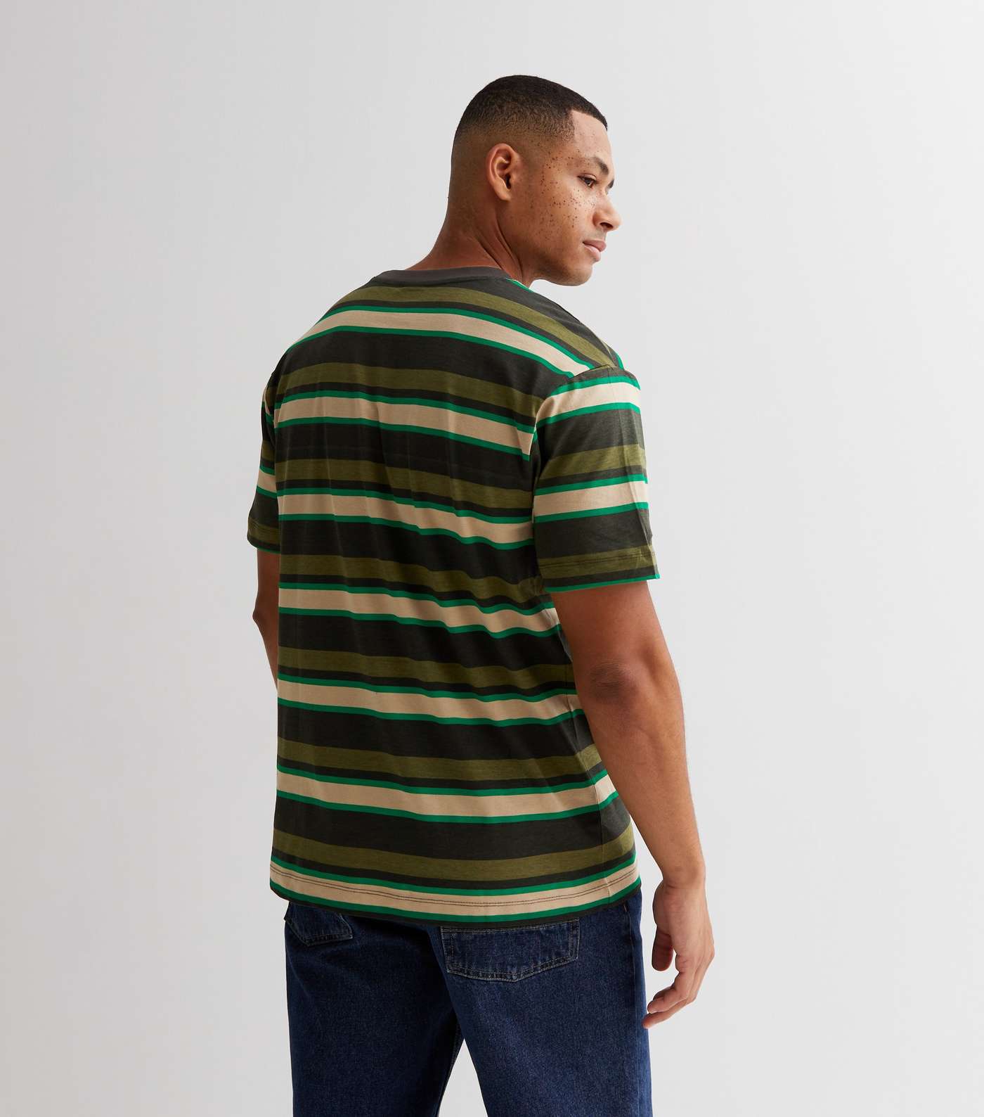 Only & Sons Dark Green Stripe Relaxed Fit T-Shirt Image 4
