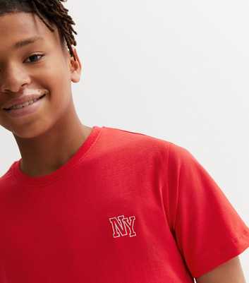 Boys Red NY Embroidered Logo T-Shirt