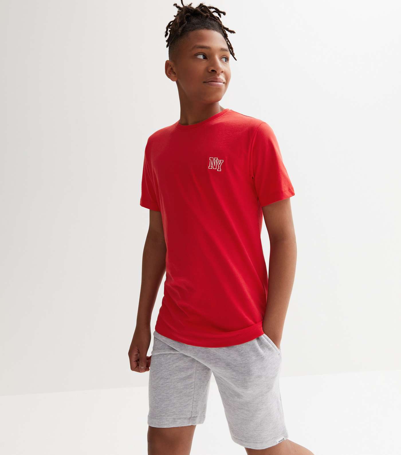 Boys Red NY Embroidered Logo T-Shirt Image 2