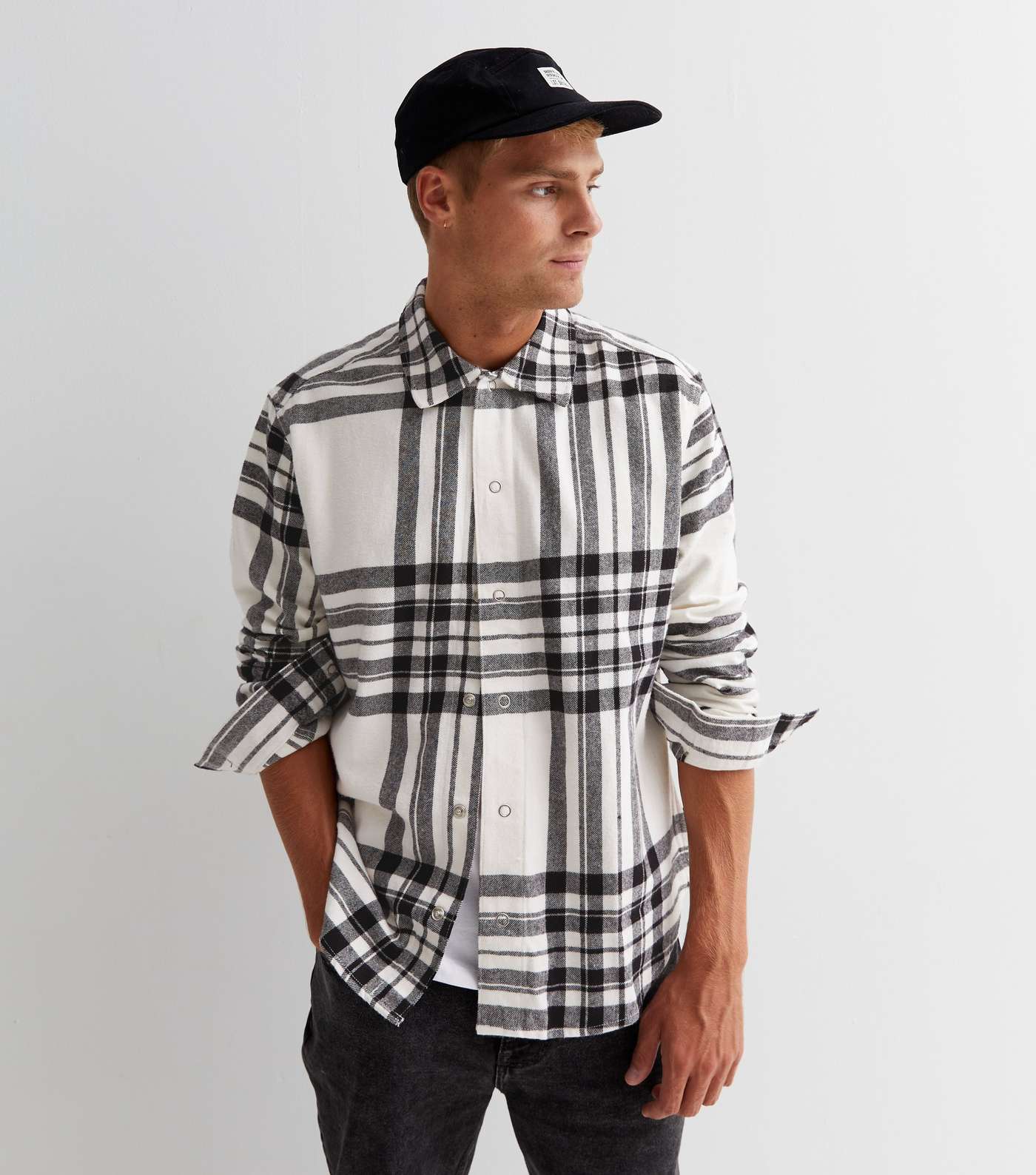 Only & Sons Off White Check Relaxed Overshirt Image 2