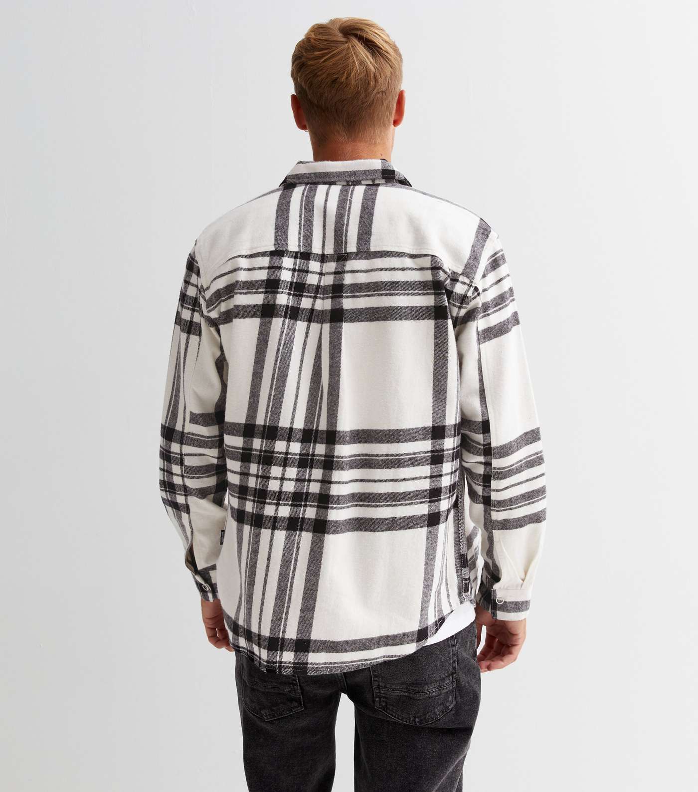 Only & Sons Off White Check Relaxed Overshirt Image 4