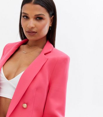 Click to view product details and reviews for Bright Pink Utility Button Blazer New Look.