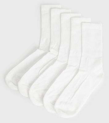 Men's 5 Pack White Ribbed Ankle Socks New Look