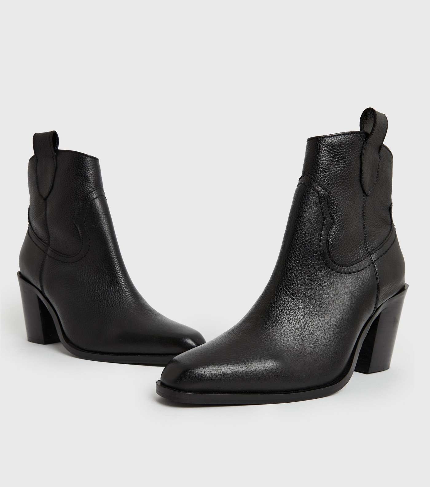 Black Leather Block Heel Western Boots Image 3