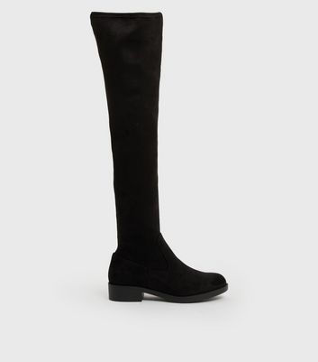 Wide Fit Black Suedette Knee High Boots New Look