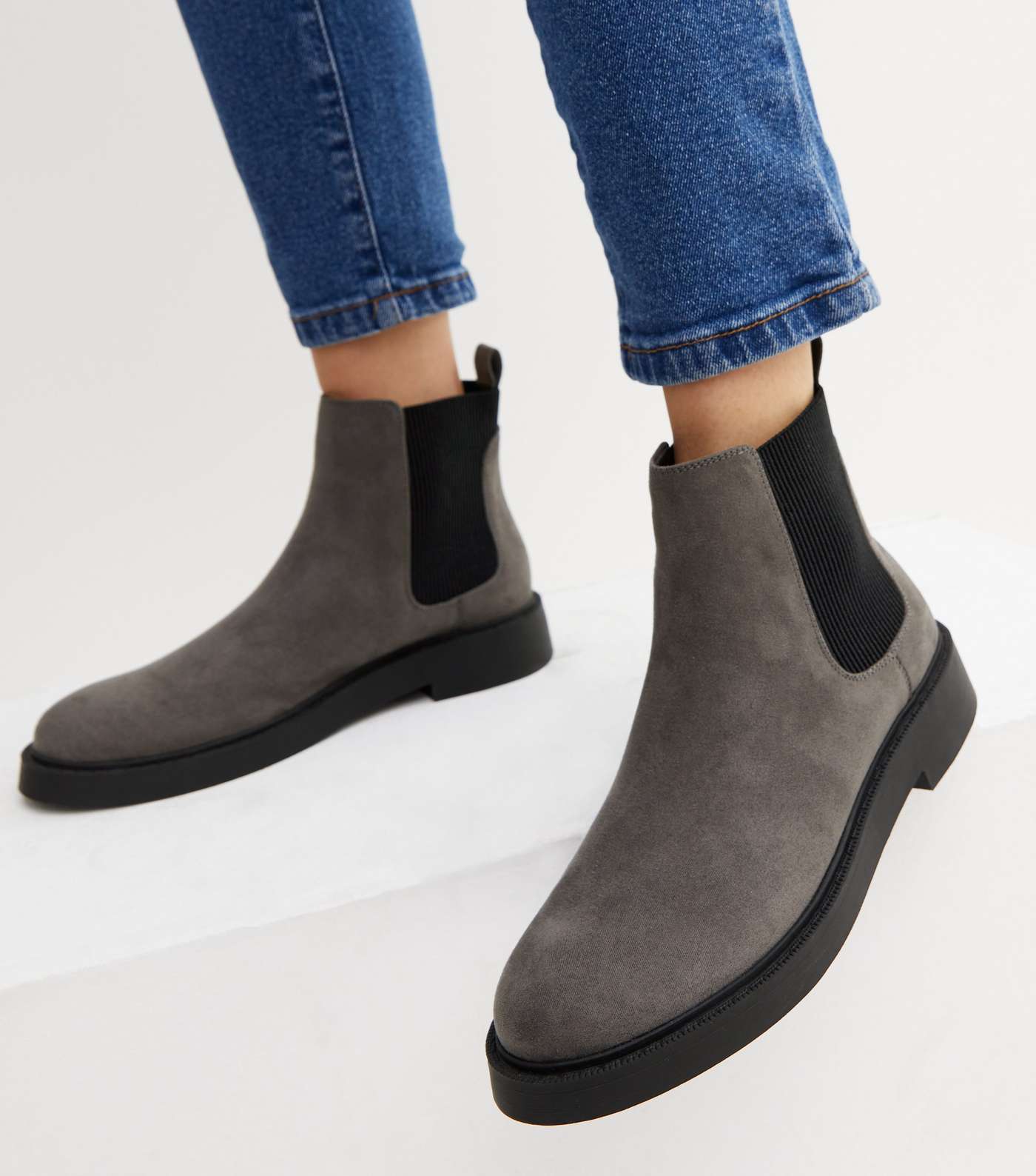 Grey Suedette Chelsea Boots Image 2
