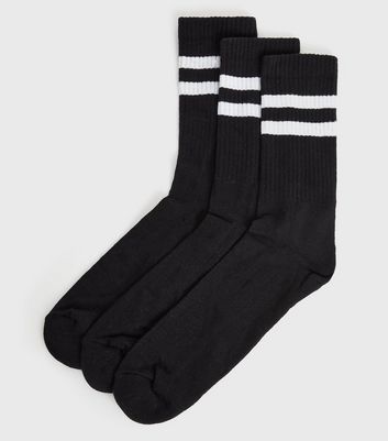 Men's 3 Pack Black Sports Stripe Socks New Look
