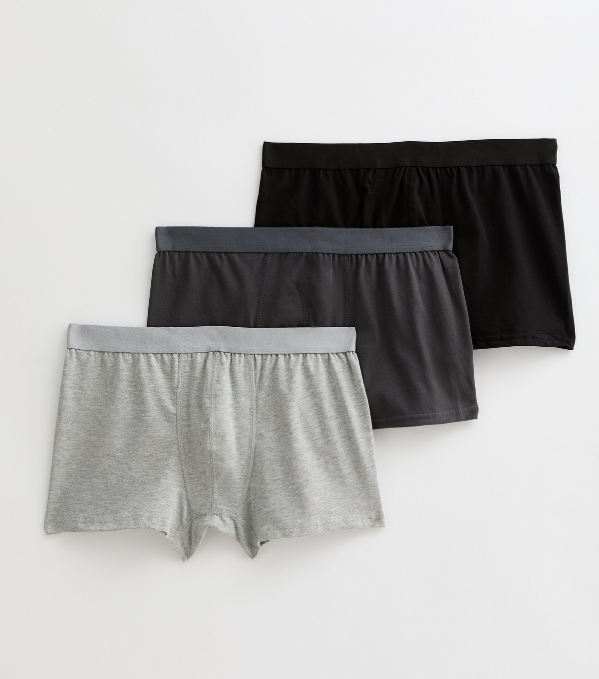 Men's 3 Pack Black/Grey Jersey Boxers New Look